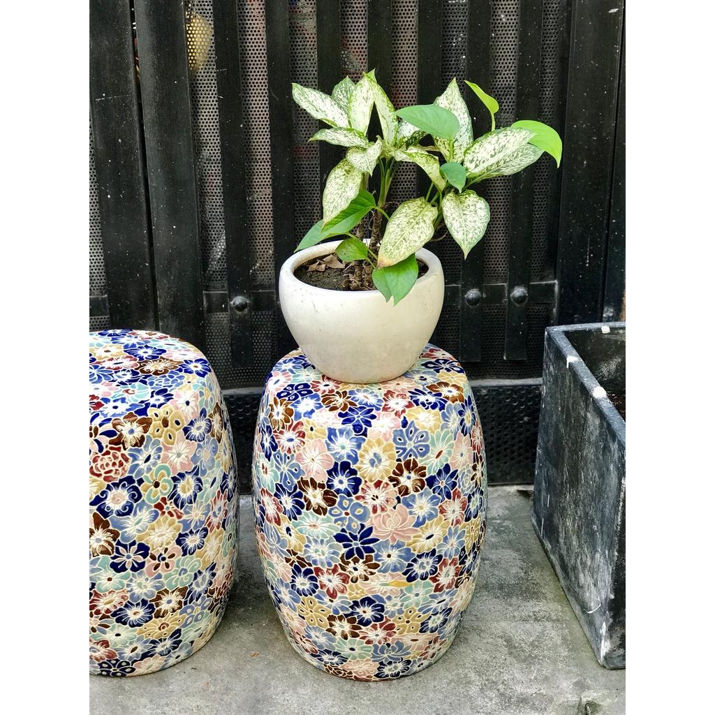 Ghế đôn tròn gốm sứ bách hoa thủ công, ngồi hay trang trí decor, hàng thủ công mỹ nghệ