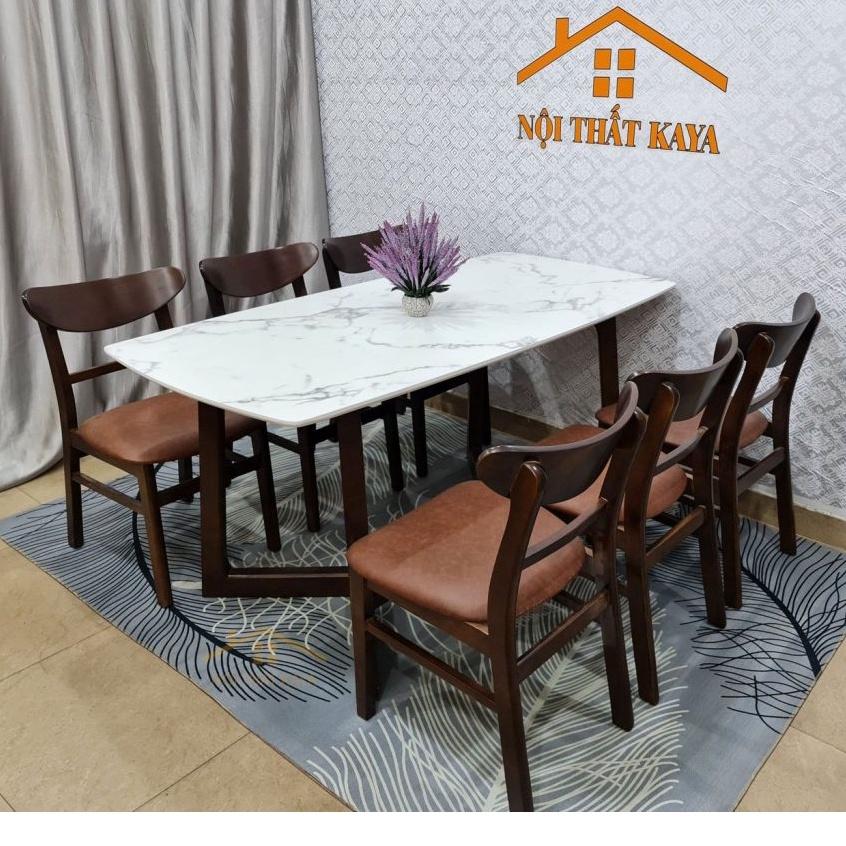 Bộ bàn mặt đá chân M 6 ghế Lunar 1m6 Mặt bàn đá với nguyên liệu được nhập khẩu từ Malaysia công nghệ Ý
