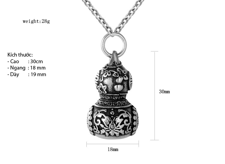 Dây chuyền phong thủy bằng Tittan mặt hình hồ lô Tài Lộc - HL01