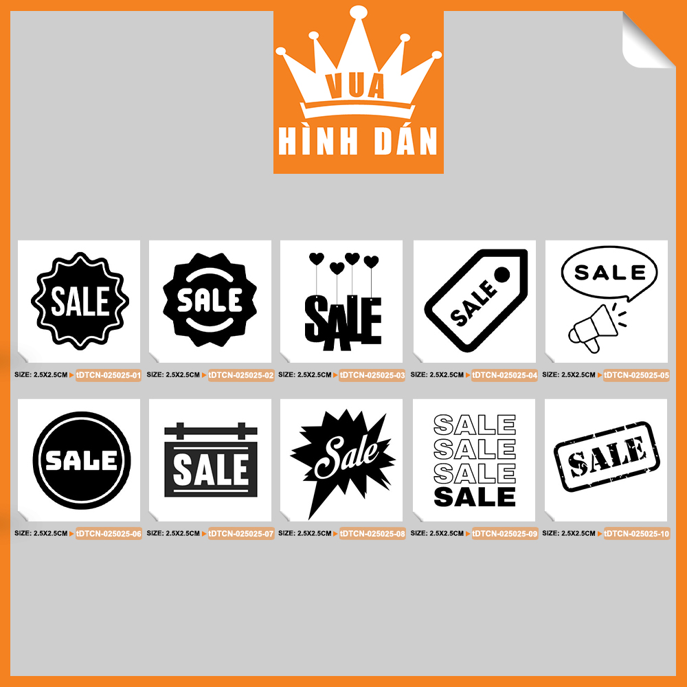 Set 100/200 sticker SALE (2.5x2.5cm) tem dán mini HÀNG GIẢM GIÁ dành cho các shop đang chạy chương trình khuyến mãi (1.068)