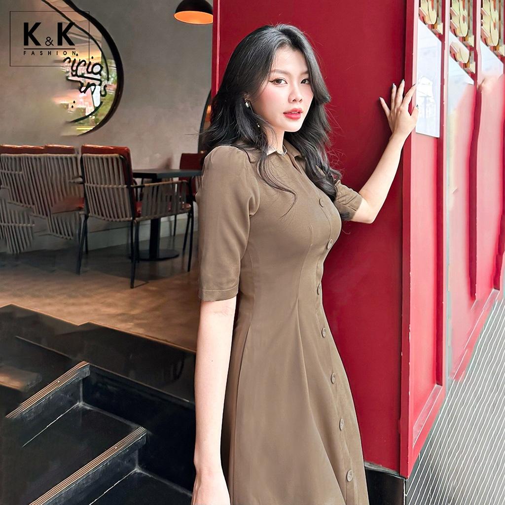 Đầm Xòe Công Sở Tay Lỡ Cổ Sơ Mi K&amp;K Fashion KK119-15 Chất Liệu Kalan