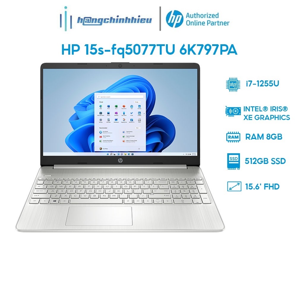 Laptop HP 15s-fq5077TU 6K797PA i7-1255U | 8GB | 512GB | 15.6' FHD | Win 11 Hàng chính hãng