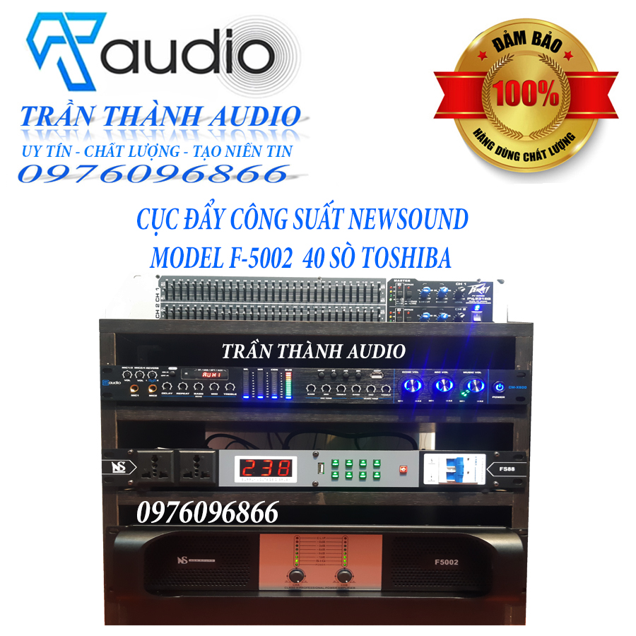 Cục đẩy công suất 2 kênh Newsound Model F5002 32 sò lớn đánh loa full bass 40,hàng chính hãng nhập khẩu 2024,bảo hành 24 tháng,tặng kèm jac canon