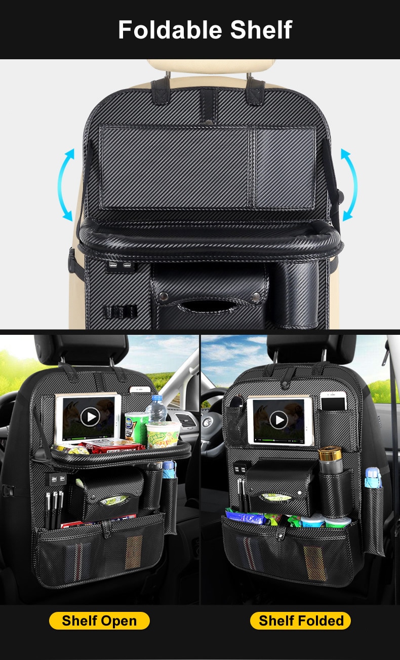 Túi da đựng đồ lưng ghế ô tô cao cấp (4 cổng USB) Pocket PU Leather Car