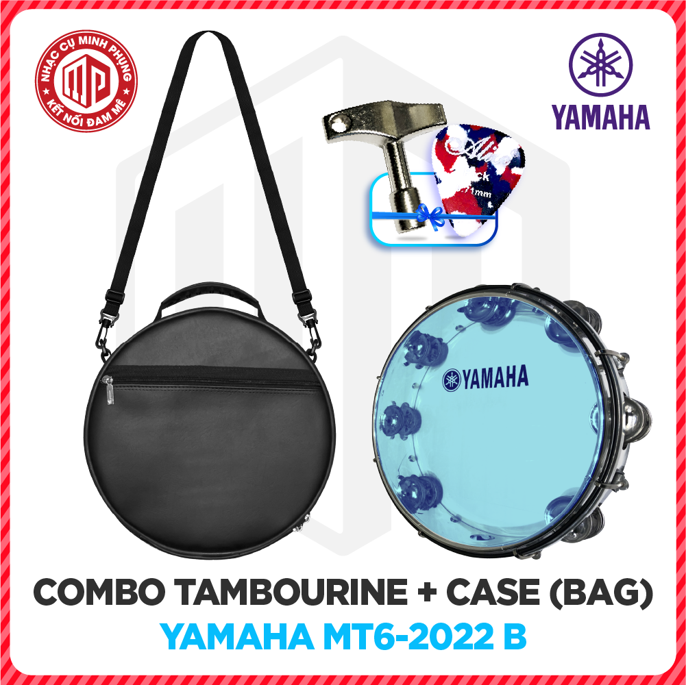 Combo Trống lắc tay/ Lục lạc gõ bo/ Tambourine Yamaha MT6 B + Bao đựng/ Túi đựng 3 lớp Da simili - Hàng chính hãng