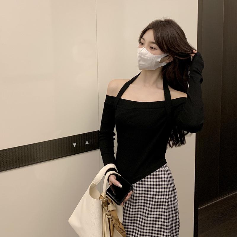 Áo thun tay dài nữ, áo trễ vai, hở vai croptop TIMO kèm dây yếm dáng ôm body sexy Ulzzang phong cách Hàn Quốc AO016