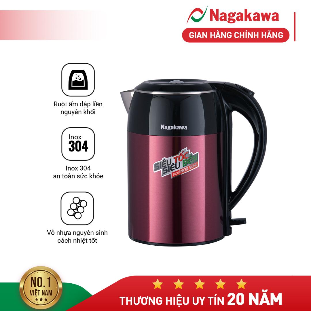 Ấm siêu tốc Nagakawa NAG0315 (Đen/Đỏ/Đồng) dung tích 1.8L hàng chính hãng