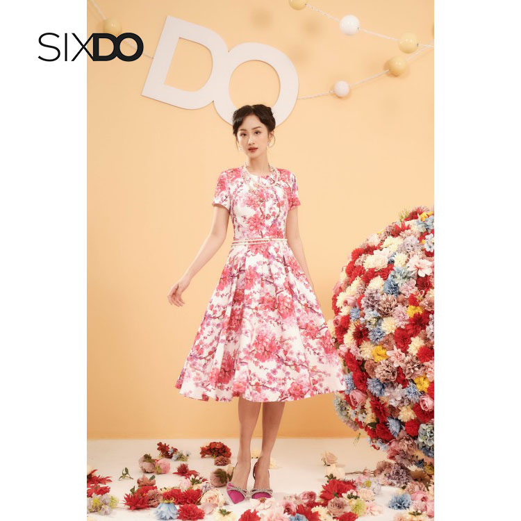 Đầm ôm midi họa tiết thời trang SIXDO