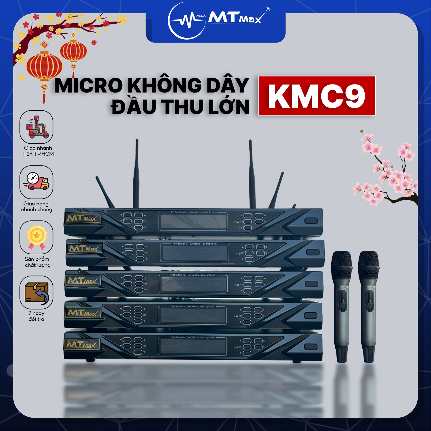 Micro Đầu Thu Lớn KMC9 - Siêu Phẩm Micro Đầu Thu Karaoke 2 Râu Cao Cấp Giá Rẻ, Lọc Âm, Nâng Giọng Chống Hú Rè Cực Tốt Bắt Sóng Xa Đến 30m hàng chính hãng