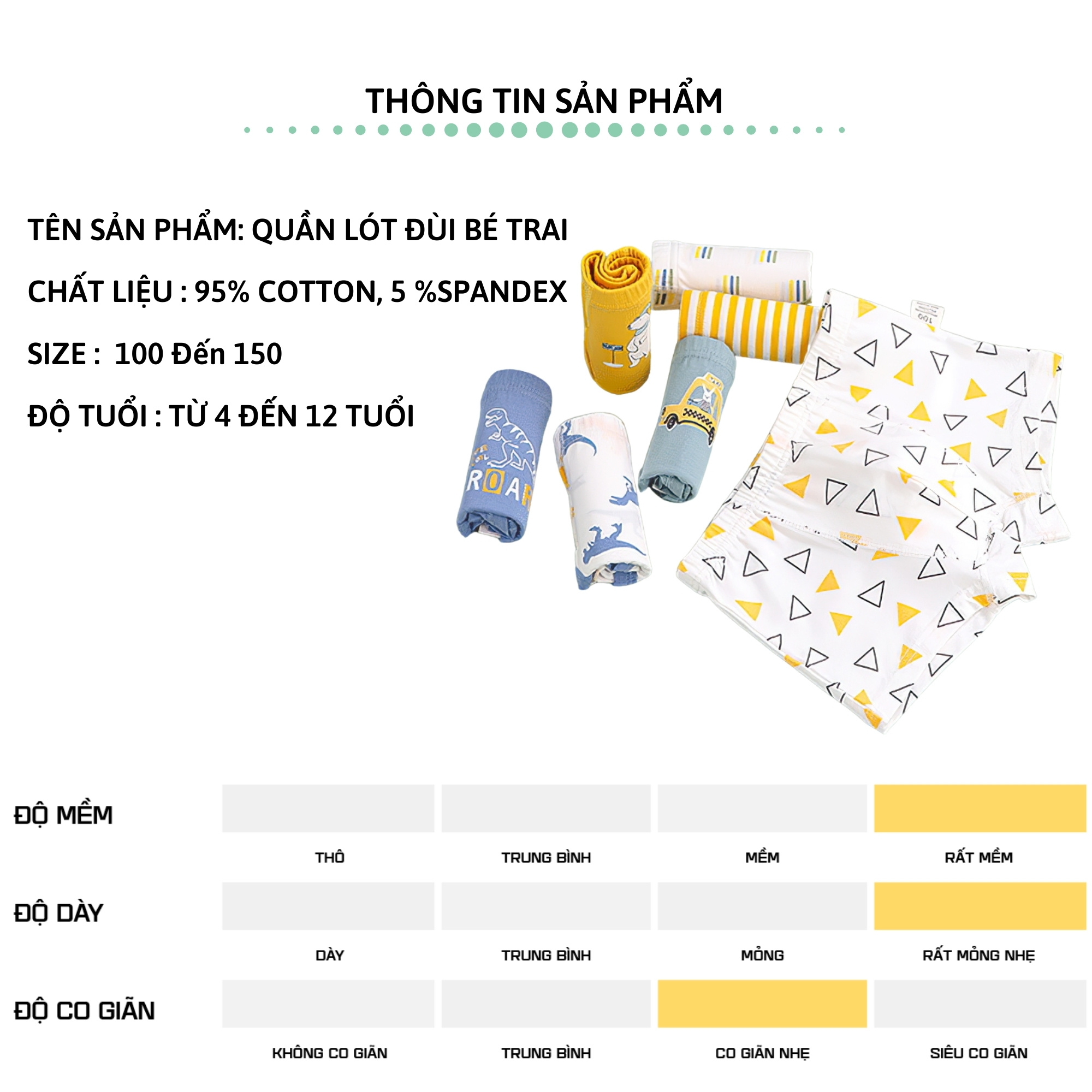 Set 3 quần lót bé trai 27kids Quần chip bé trai vải khử khuẩn công nghệ mới họa tiết dễ thương BSUW1