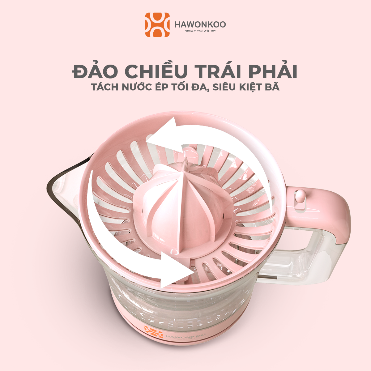Máy Vắt Cam HAWONKOO OJH-001-PK Hồng Pastel 30W 600ML Hàng Chính Hãng Bảo Hành 12 Tháng - Thương Hiệu Hàn Quốc