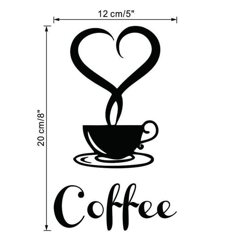 Decal dán tường tách cà phê trái tim trang trí quán cà phê đẹp