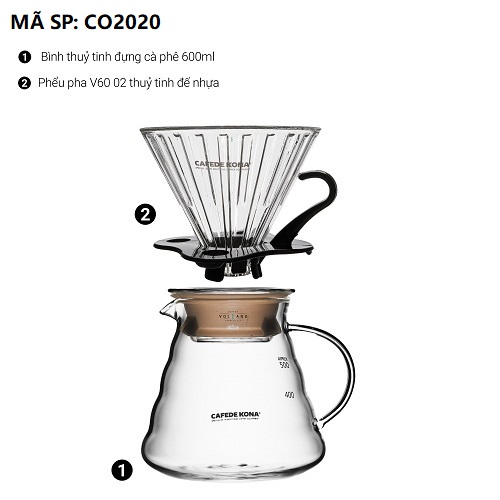 Bộ combo pha cà phê V60 02 phổ thông CAFEDE KONA