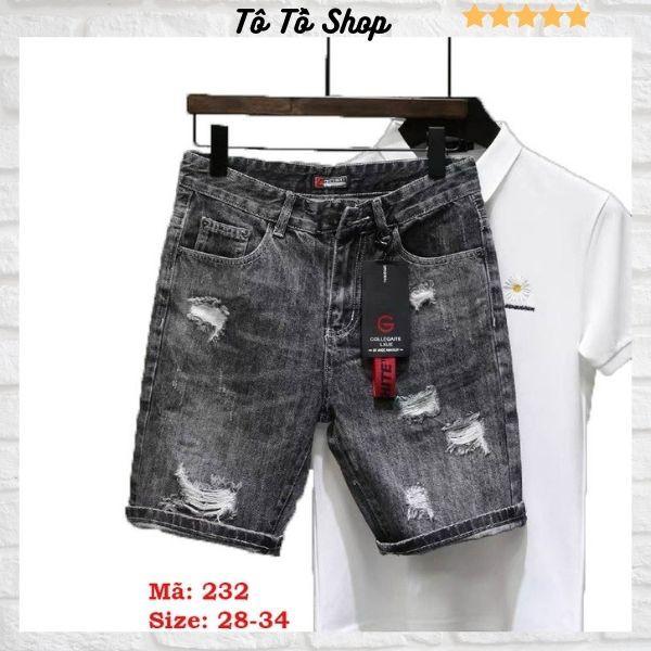 Quần Sọt Nam ️️ Quần Short Jean Nam Đen Phối Rách Chất Bò Cao Cấp Chuẩn Hàng Shop Tô Tồ Shop - QSJNM232