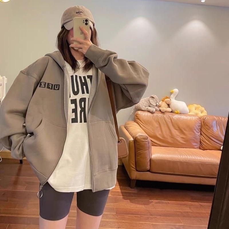 Áo Khoác Nỉ Hoodie Unisex Có Khoá Kéo Và Mũ Trùm Đầu Phong Cách Hàn Quốc Mùa Thu Đông 2021