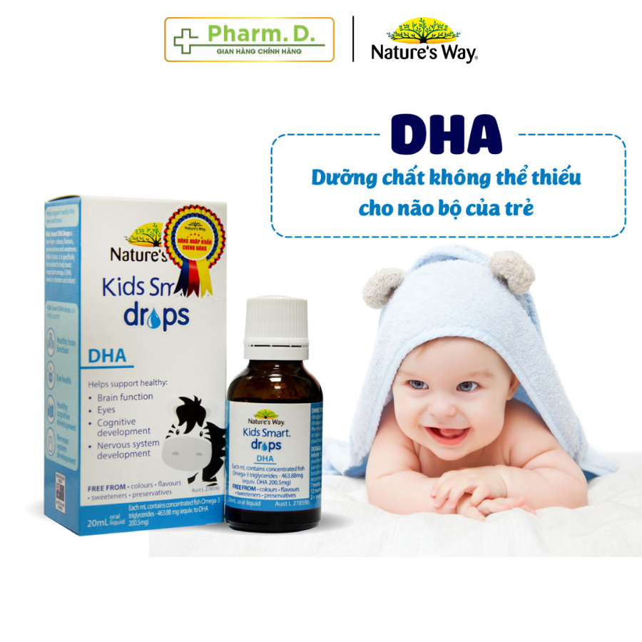 Siro Dinh Dưỡng NATURE'S WAY Kids Smart Drops DHA Bổ Sung DHA, EPA Cho Trẻ Em (20ml)