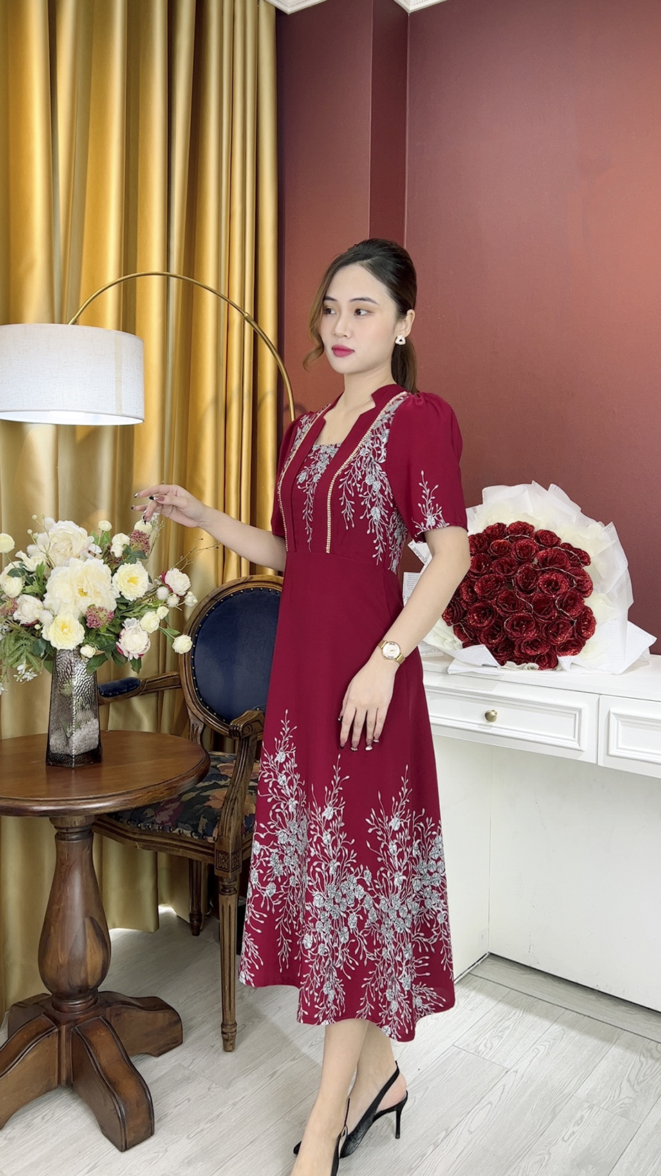 Đầm Trung Niên [ Linh Trà ] (TM 1085) Bigsize Màu Sắc Trẻ Trung Tươi Sáng Họa Tiết Sang Trọng Đi Làm Đi Tiệc Cho Mẹ U50