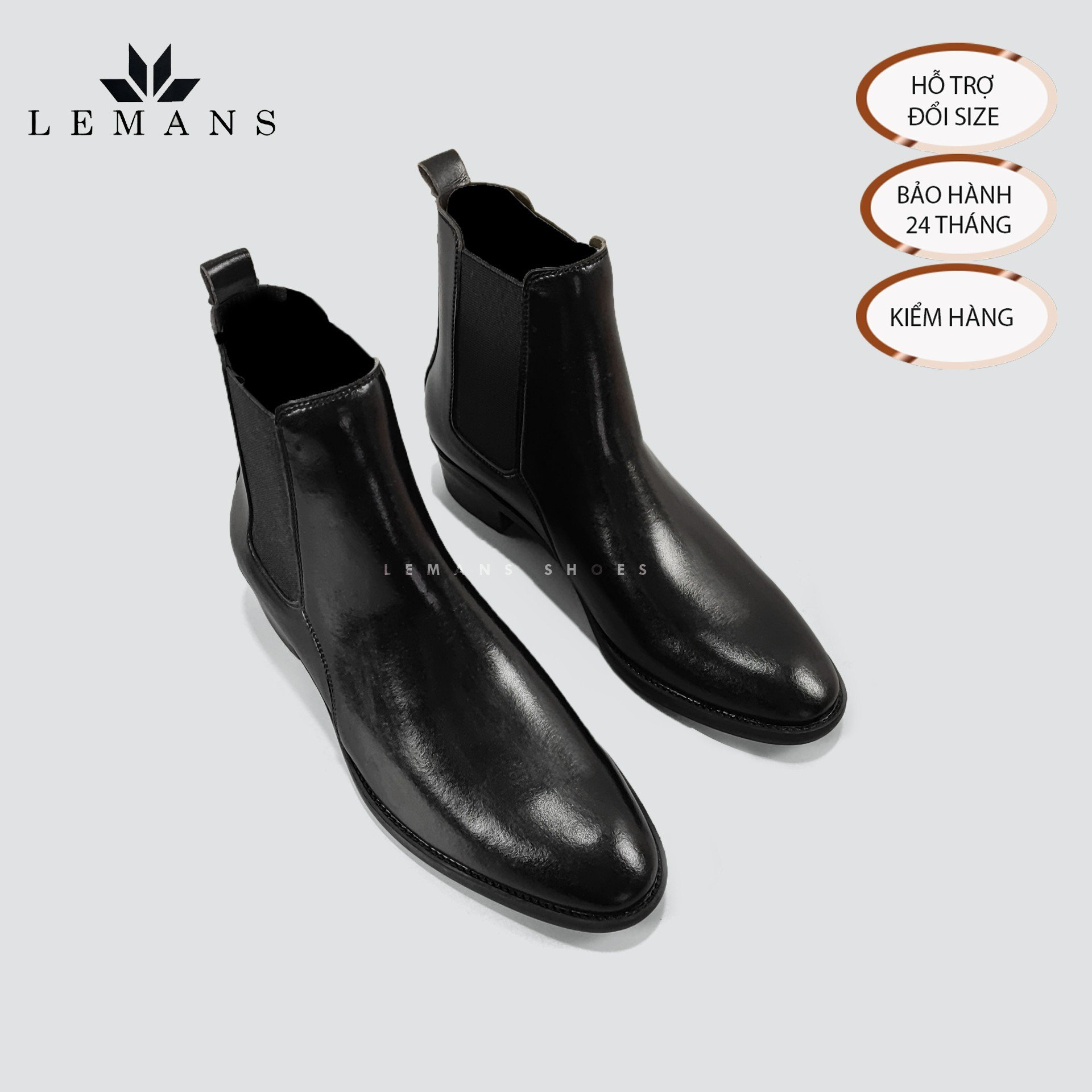 Giày Chelsea Boots LeMans CB04 da bò nhập khẩu mũi nhọn, tăng cao 5cm, bảo hành 24 tháng, boot nam