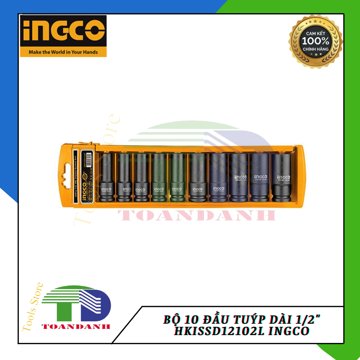 Bộ 10 đầu tuýp dài 1/2&quot; HKISSD12102L INGCO