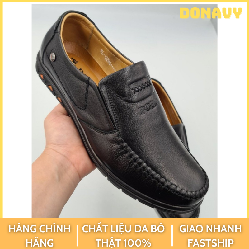 GIÀY LƯỜI NAM DA BÒ THẬT TỰ NHIÊN 100% DONAVY, ĐẾ CAO SU CAO CẤP THIẾT KẾ KHÂU VIỀN THỜI TRANG DGLK