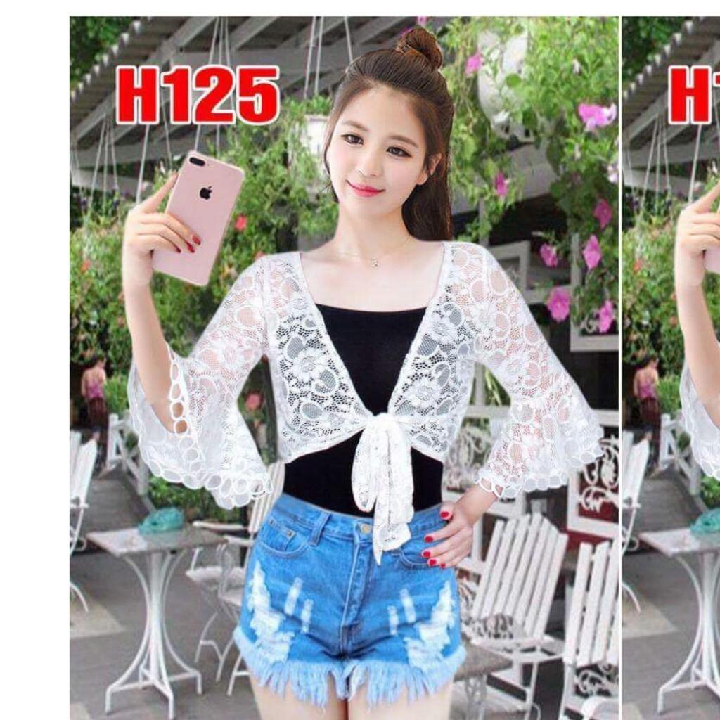 Aó khoác ghile ren trắng
