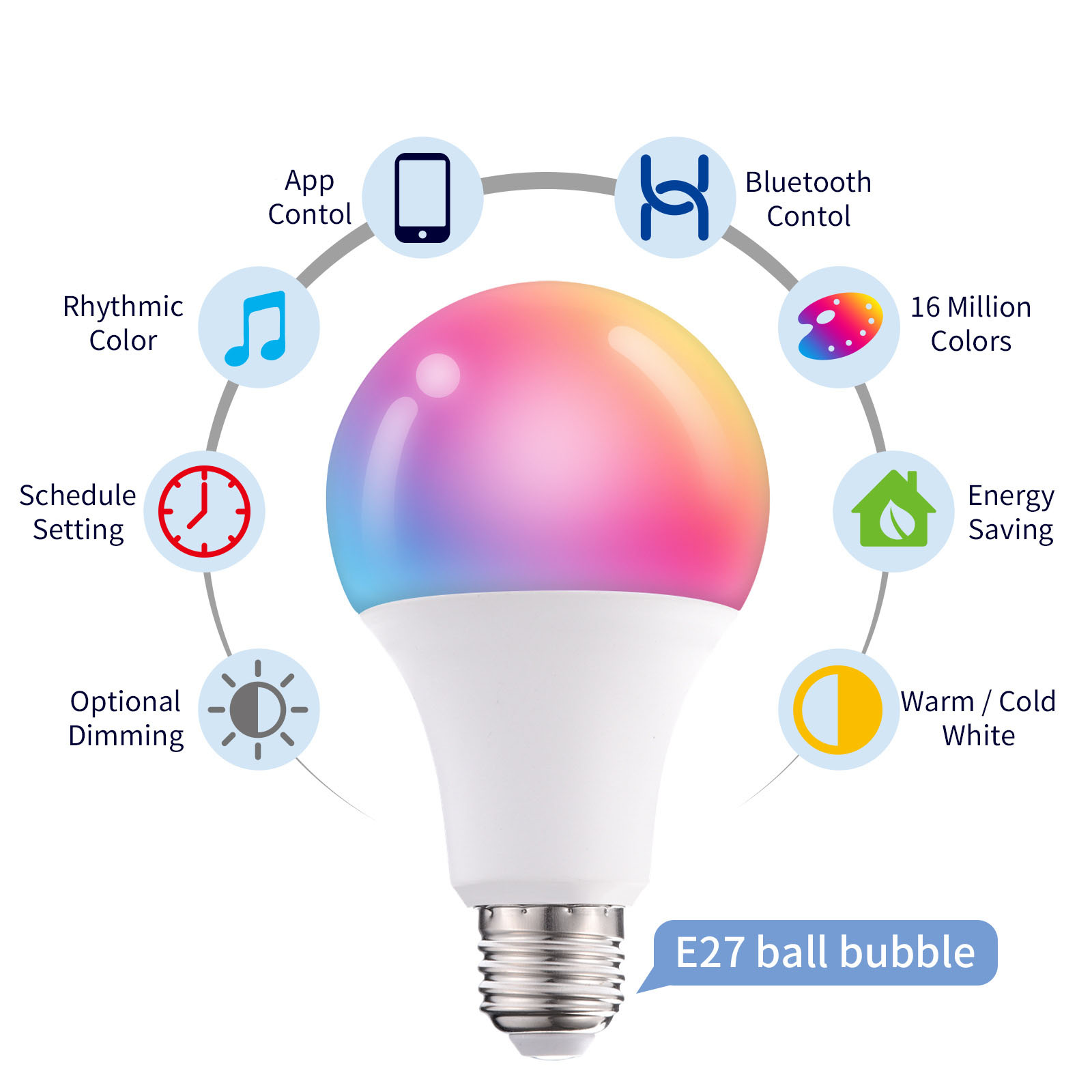 Bóng Đèn Led Bulb E27 Đổi Màu RGBCCT Kết Nối Bluetooth