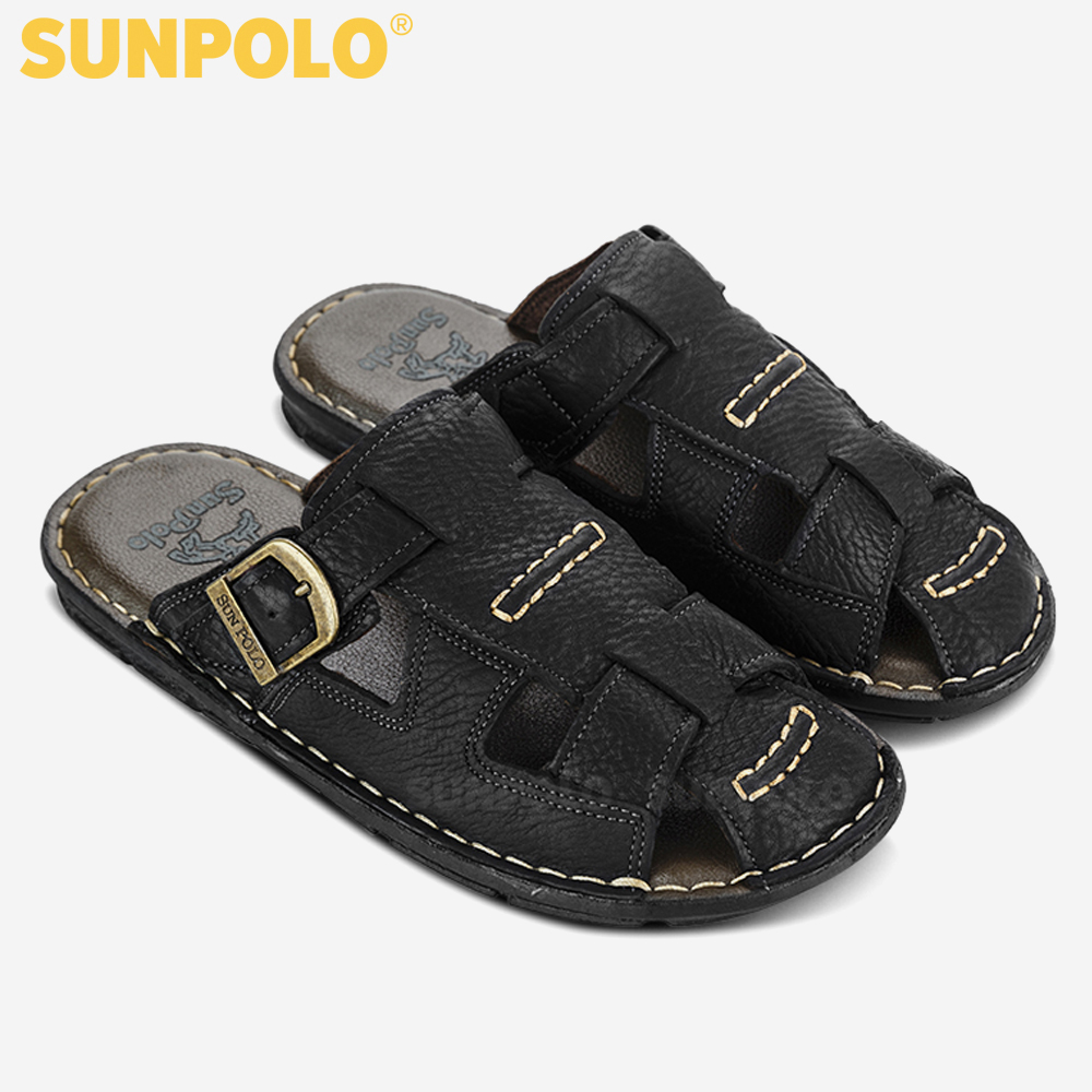 Dép Nam Bít Mũi Da Bò Cao Cấp SUNPOLO ABI019