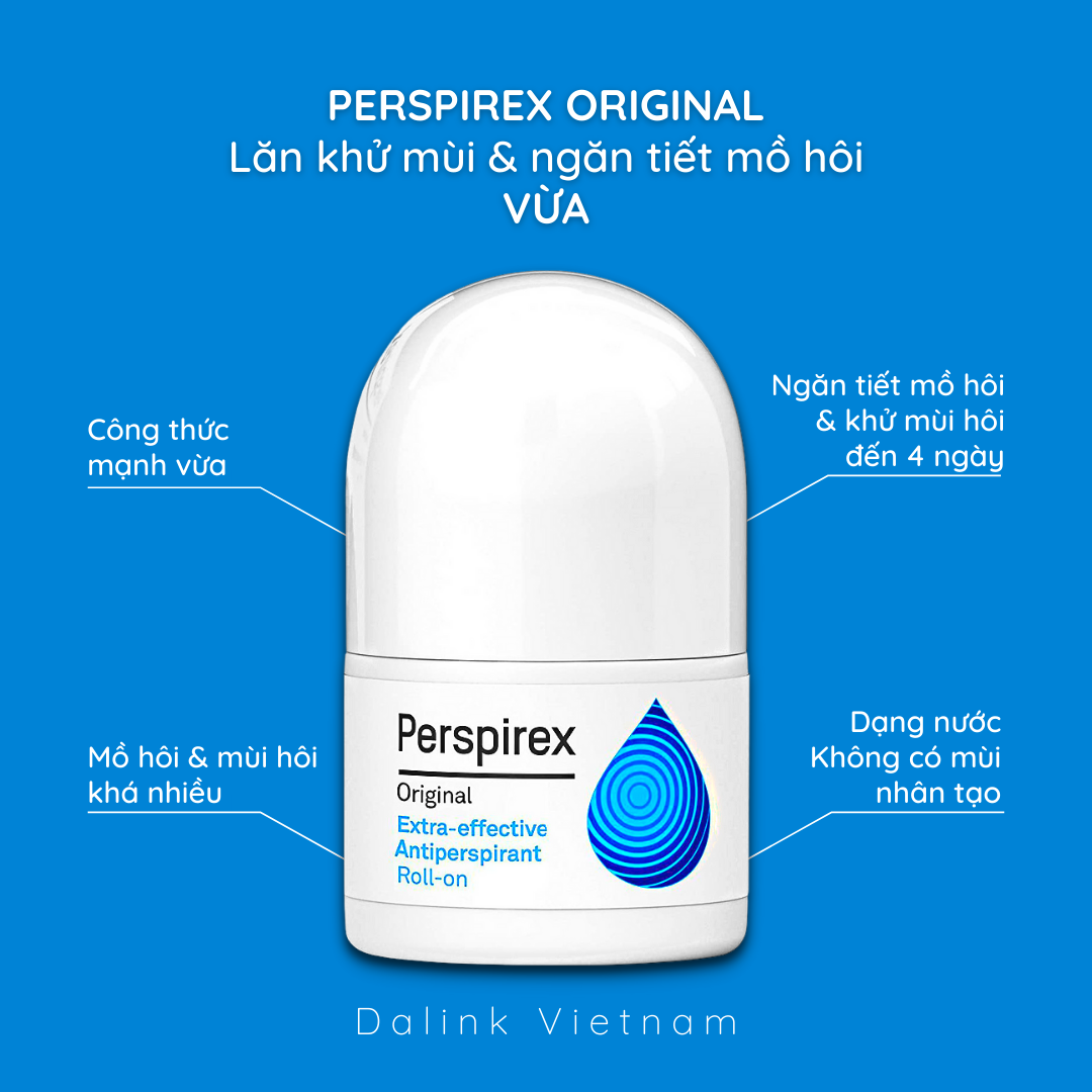 Lăn khử mùi Perspirex Original: khử mùi hôi nách và ngăn tiết mồ hôi cho da thường