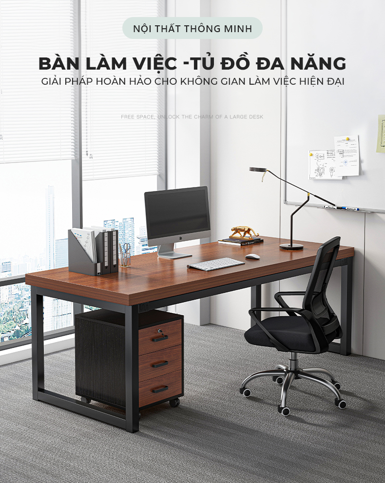 Bàn làm việc kết hợp tủ để đồ chất liệu gỗ mdf phủ melamin chống xước thương hiệu IGA - GM191