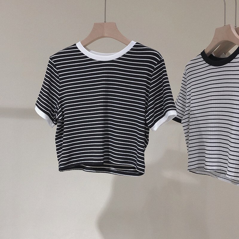 Áo thun ngắn croptop sọc ngang mềm mịn cute