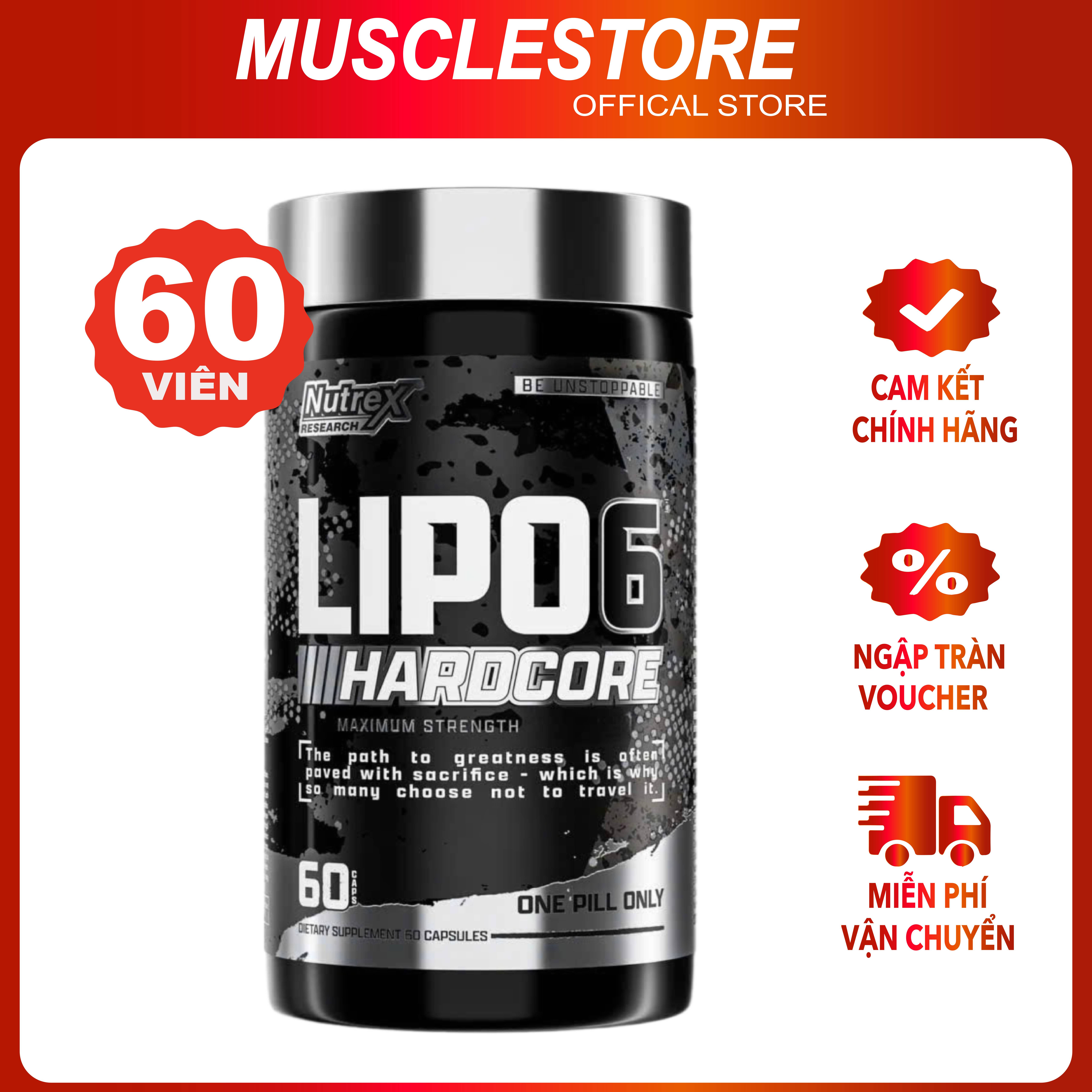 Nutrex LIPO 6 Hardcore (60 viên) Hỗ Trợ Sinh Nhiệt Đốt Mỡ, Giảm Cân, Không Mất Cơ | Nội địa USA