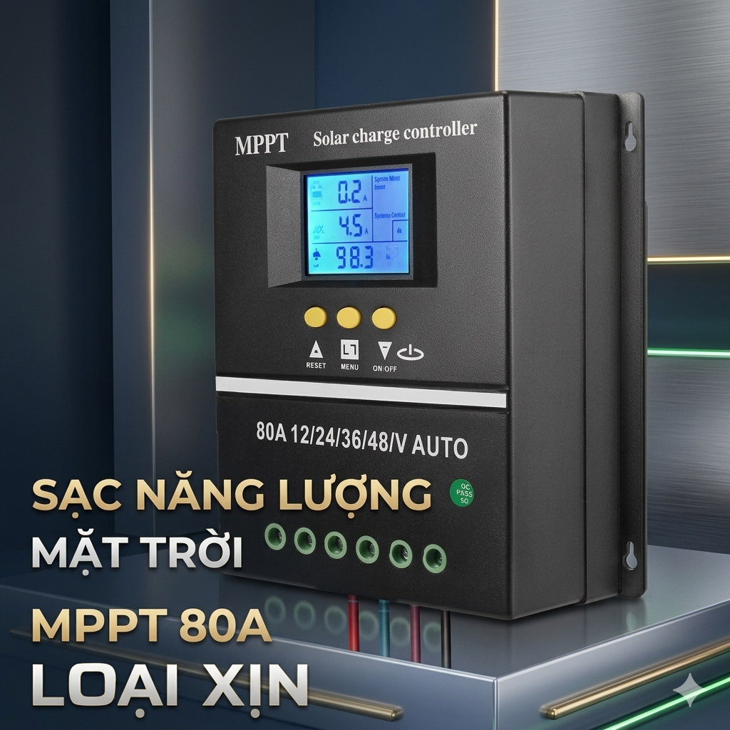 Bộ Điều Khiển Sạc Năng Lượng Mặt Trời MPPT 80A Loại Xịn - Sạc Nhanh, Tự Ngắt, Màn Hình LCD Cực Nét, ĐÈN TRANG TRÍ
