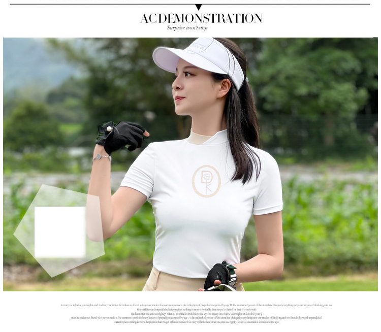 Fullset golf nữ DKGOLF D-SN23130 - D-KN23128 - Áo cộc tay nữ cổ đứng kèm họa tiết DK trước ngực, kết hợp chân váy xòe thêm phần nữ tính