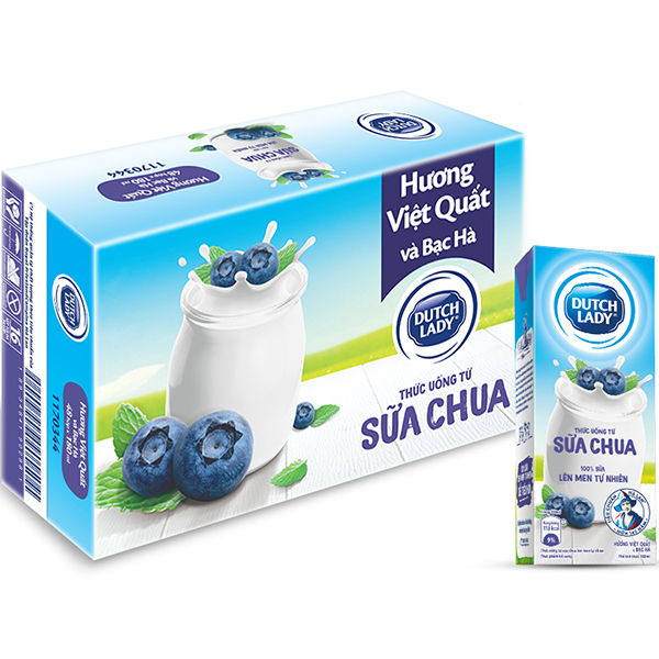 Thùng Sữa Chua Uống Lên Men Tự Nhiên Dutch Lady Hương Việt Quất Và Bạc Hà