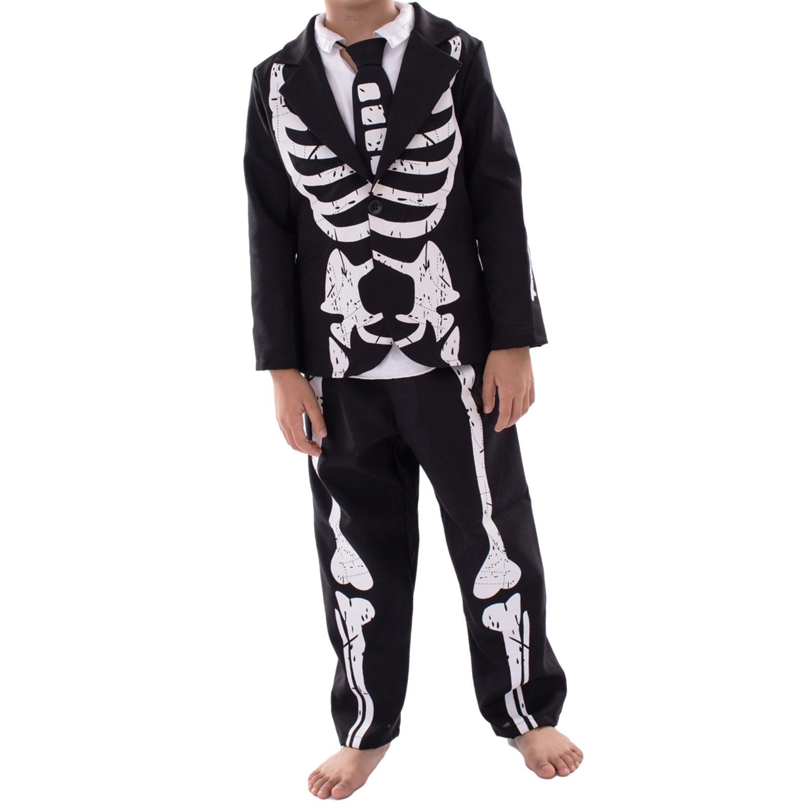 Halloween Skeleton Costume Clothes Kids Dress Suit for Role Play Party Favor