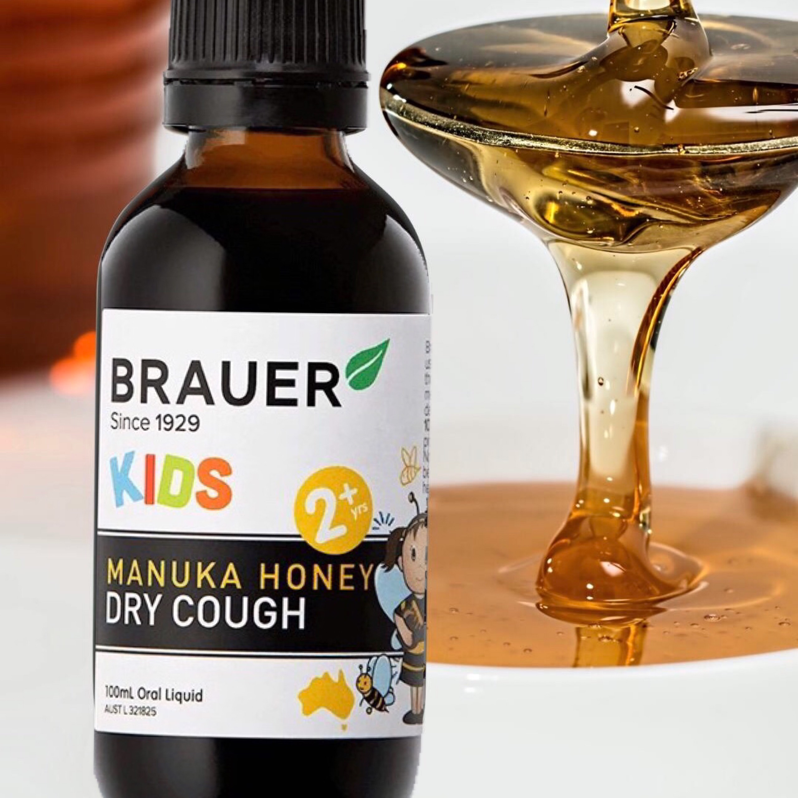 Siro Brauer Manuka Honey Dry Cough giảm ho khan và đau rát họng ở trẻ em (100ml)