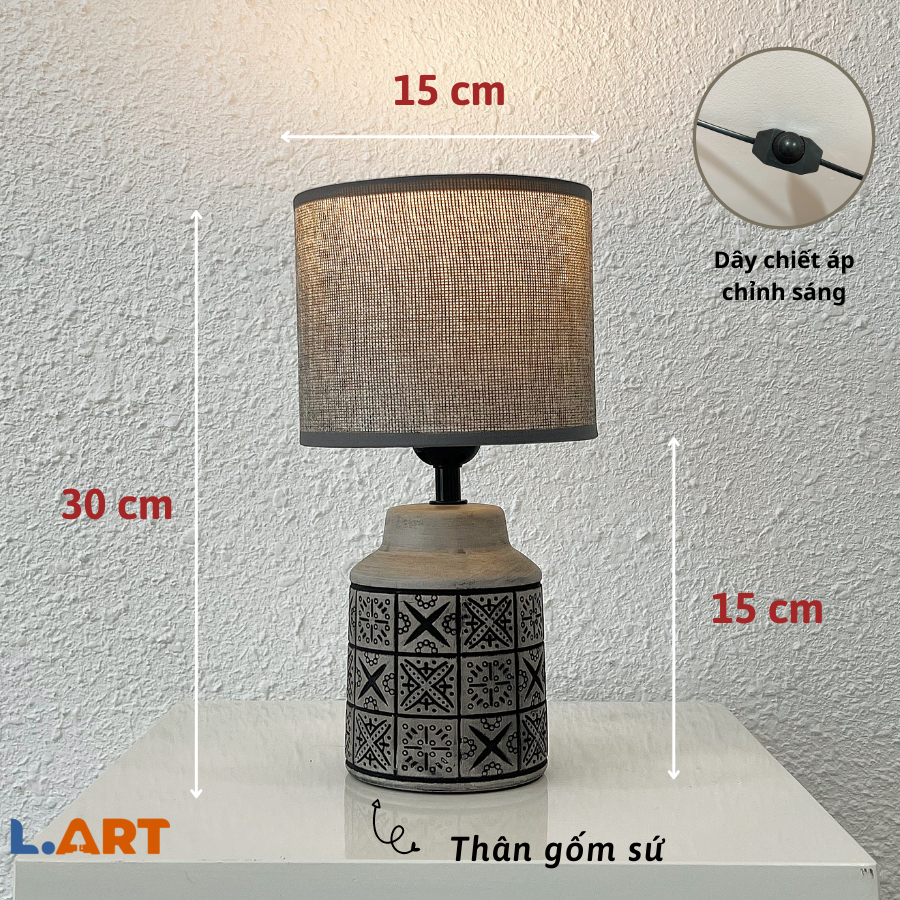 Đèn ngủ để bàn, đèn trang trí decor nhỏ xinh màu xám hoa văn với nút chỉnh sáng tiện lợi DBG001