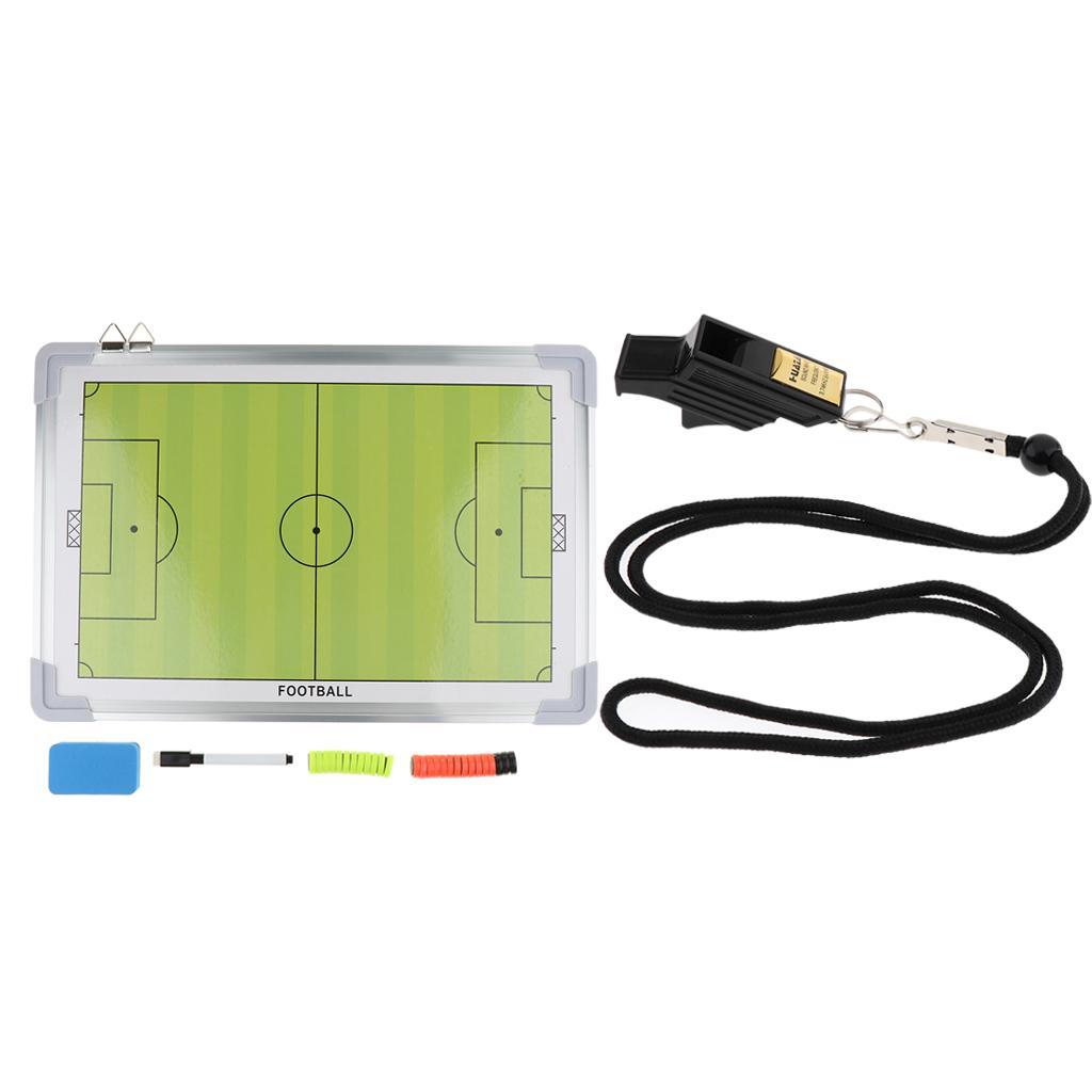 Magnetic Soccer Coaching Board, Football Strategy Teaching Clipboard with Dry Erase and Marker Pen + Lanyard Coaches Whistle