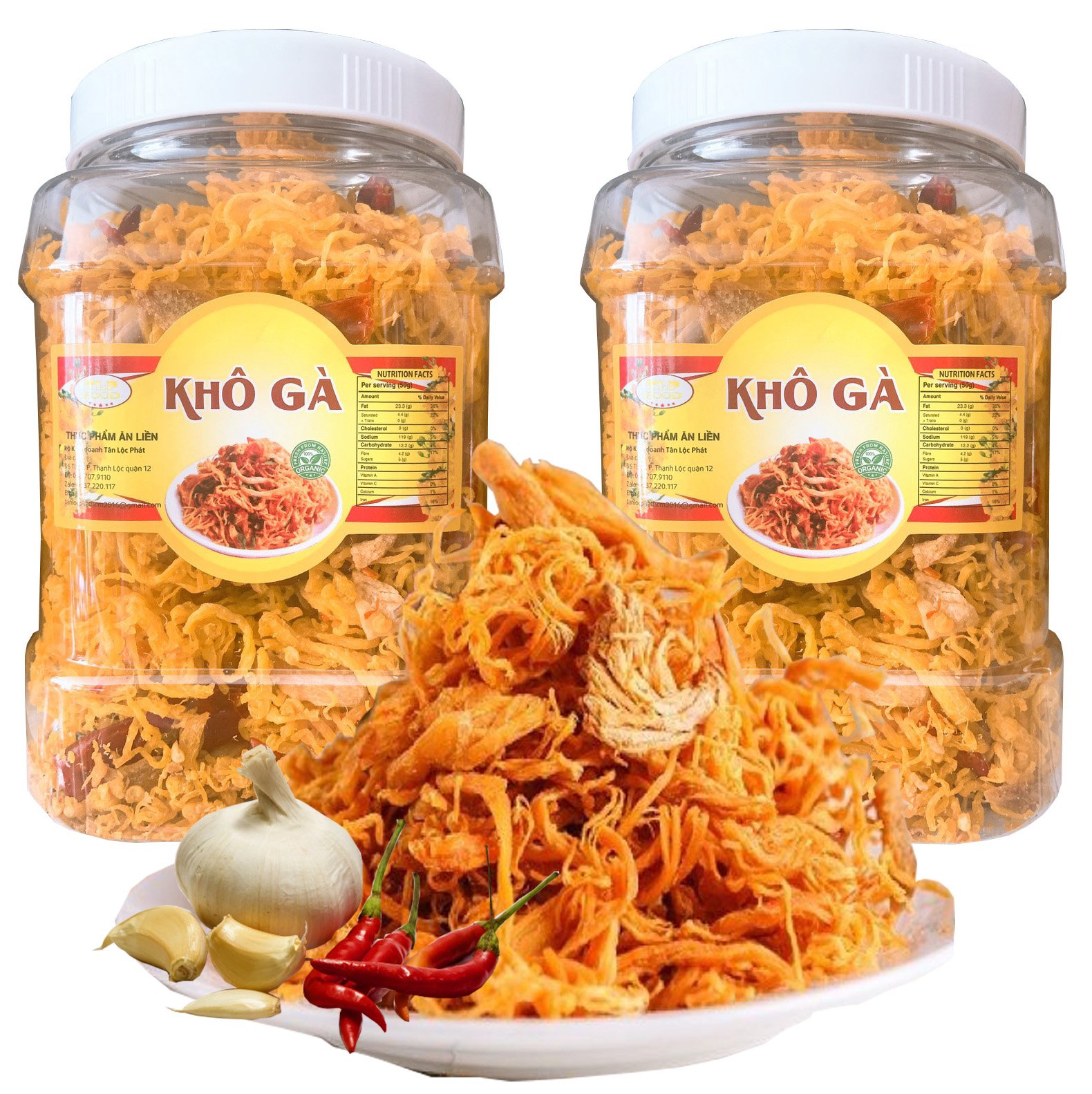 KHÔ GÀ BƠ TỎI TÂN LỘC PHÁT COMBO 1KG - MỖI HŨ 500G