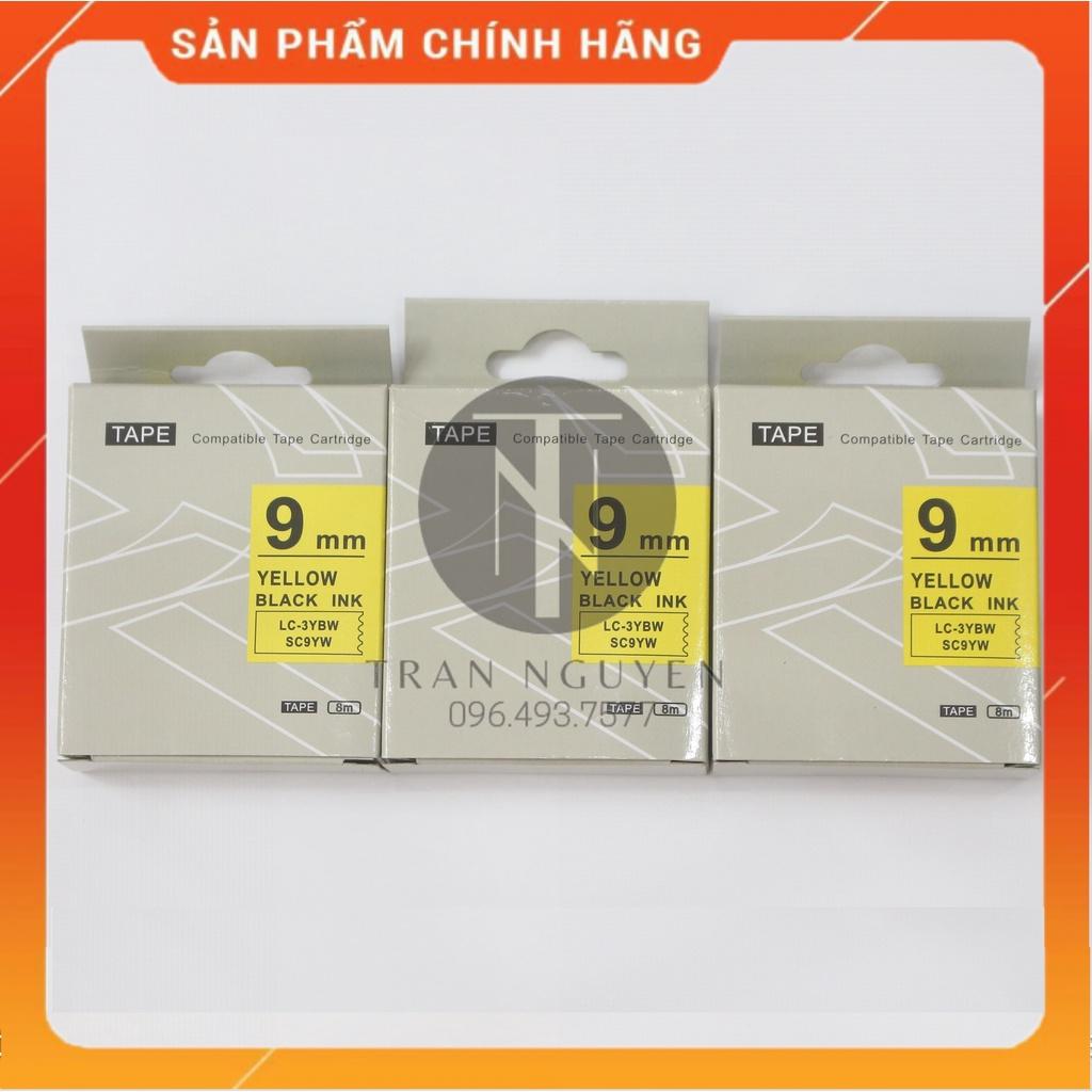 [Combo 3 hộp] Nhãn in Tepra SC9YW (LC-3YBW) - Chữ đen nền vàng 9mm x 8m - Hàng nhập khẩu