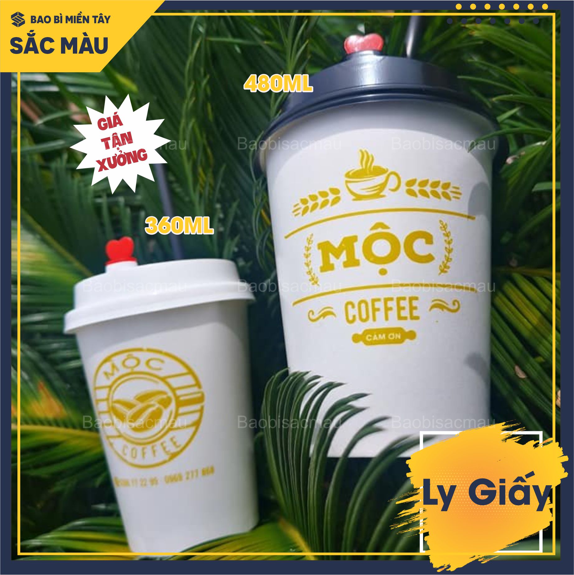 Sỉ 50 cốc giấy/ ly giấy trơn dung tích 360ML, 480ML và 660ML