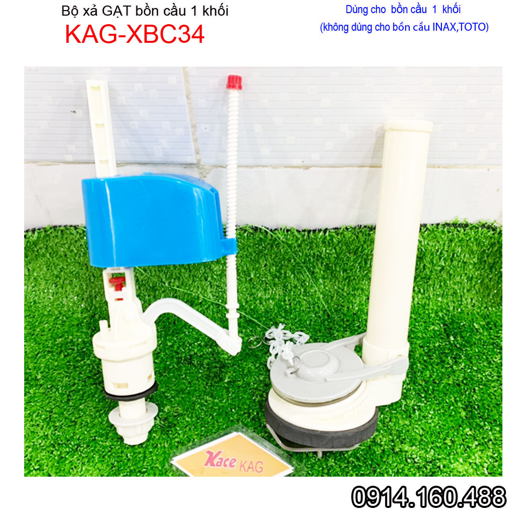 Bộ xả cầu 1 khối tay gạt KAG-XBC34 cho cầu caesar american, Ruột thùng nước xí bệt liền khối xả trung D80mm gạt êm sử dụng tốt