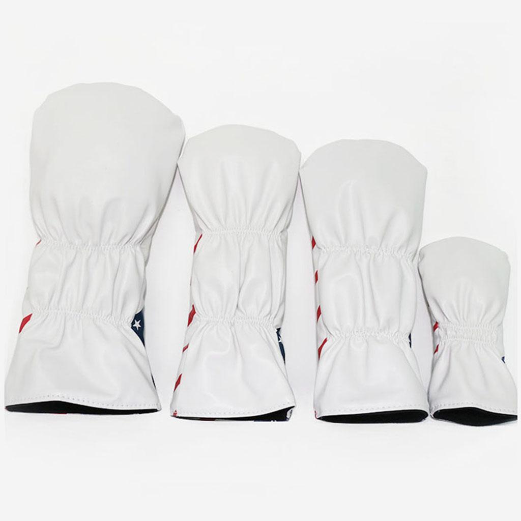 4pcs Durable Golf Wood Head Cover PU Fairway Utility Woods Driver Club Headcover