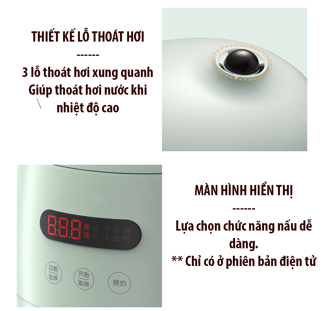 Nồi cơm điện đa năng 1.2L màu xanh phiên bản điện tử có hẹn giờ nấu cơm, canh,cháo, lẩu,.... (hàng nội địa)