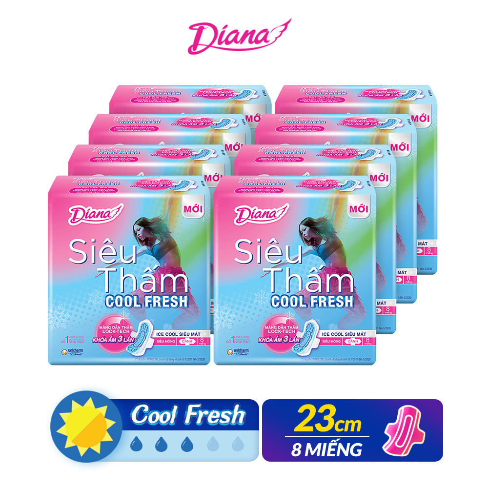 Bộ 8 Băng vệ sinh Diana siêu thấm cool fresh siêu mỏng cánh 08 miếng