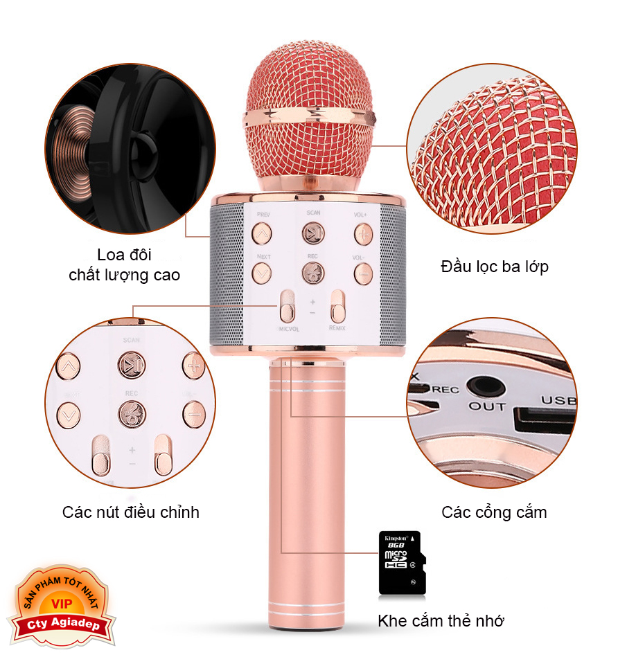 Micro Karaoke K6-S8 không dây kiêm loa Bluetooth cao cấp nhiều màu lựa chọn