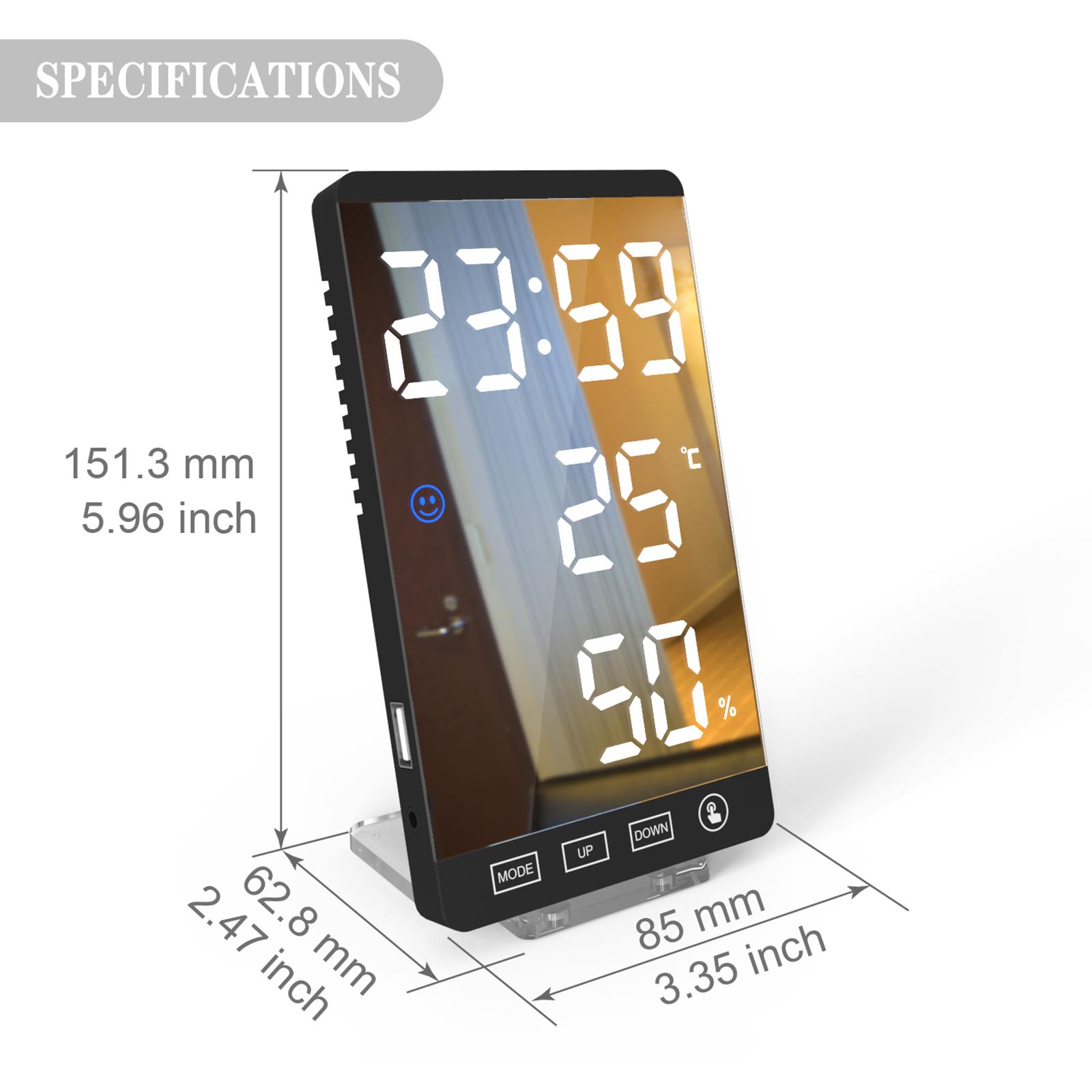 Digital Alarm Clocks,6 Inch Large Display LED Mirror Electronic Clock, with Charging Ports,Snooze,12/24H,Adjustable Brightness,for Bedroom Home Office