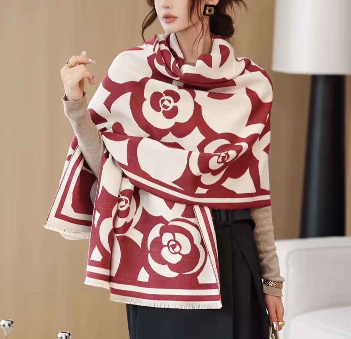 KHĂN QUÀNG CỔ KHĂN CHOÀNG CỔ HOA TRÀ SIÊU VIP SANG TRỌNG DÀNH CHO NỮ