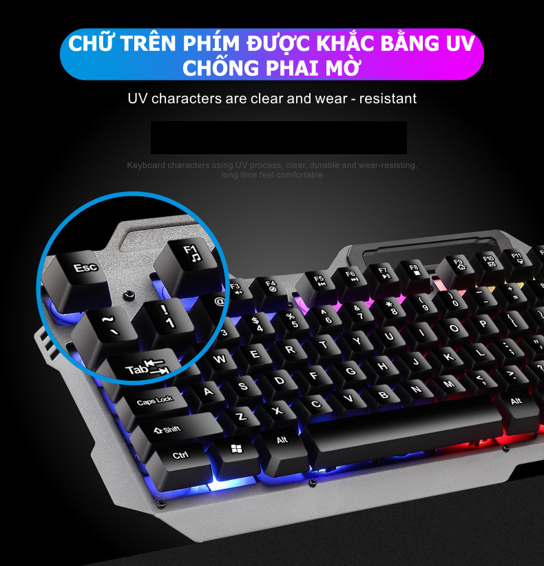 Bộ bàn phím &amp; chuột có dây KT600 104 phím Bảng điều khiển kim loại Đèn nền RGB Cảm giác cơ học Bàn phím chơi game 1000DPI Ergonomic Home Office Mouse - Hàng Chính Hãng