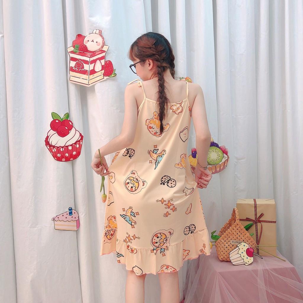 Váy ngủ 2 dây đầm ngủ thun mềm mịn, thoáng mát -